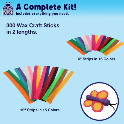 PURPLE LADYBUG Bendable Wax Craft Sticks for Kids - 15 Colors, 6&12 Inches, 150 Each - Kids Camping Essentials, Summer, Road Trip Activities, Travel Toys for Toddlers in Car, Airplane & Restaurant