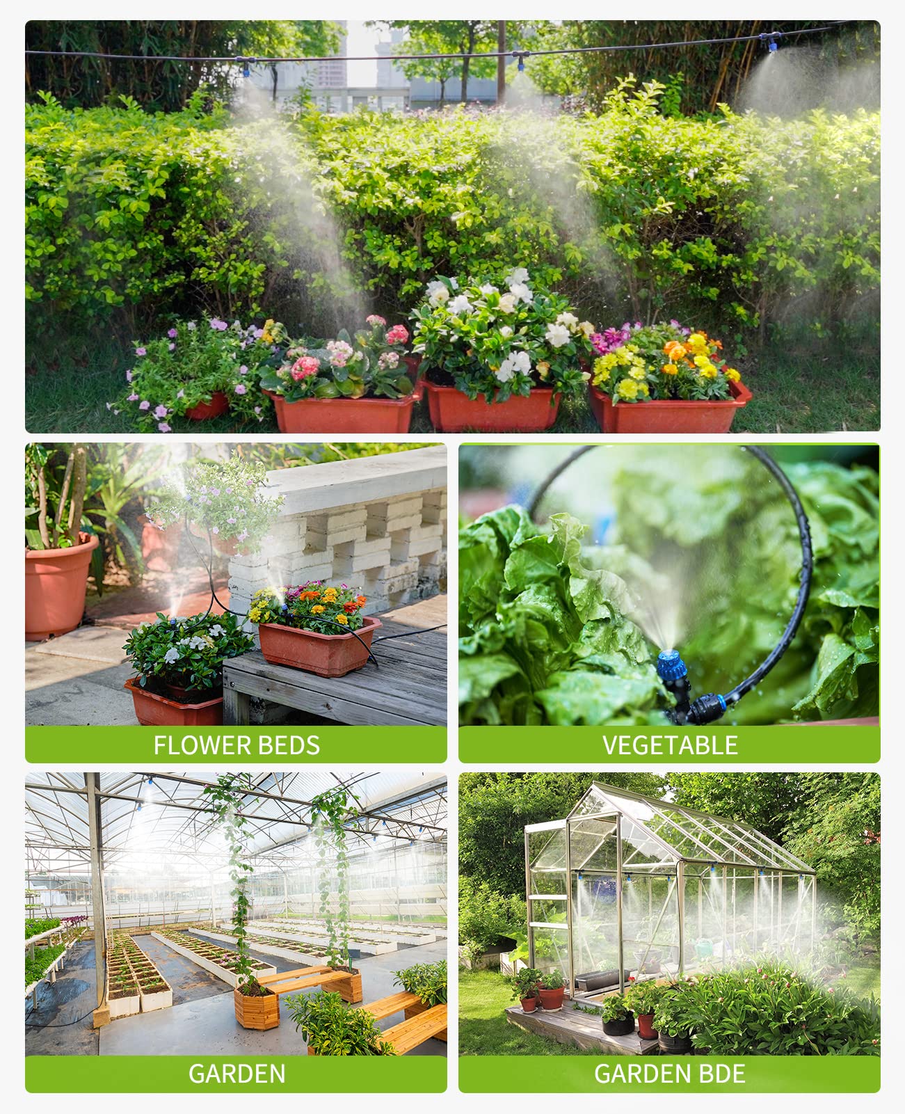 HIRALIY 118FT Greenhouse Misting Drip Irrigation Kit, Hanging Plant Watering, Garden Watering System with 1/4" Blank Tubing and Misting Nozzles, Quick Connector Design Automatic Irrigation System