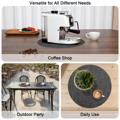 Myir JUN Round Dual-Sided Placemats, Faux Leather Set of 4 for Indoor and Outdoor Dining Tables, Non-Slip Washable Table Mats (Gray Beige)