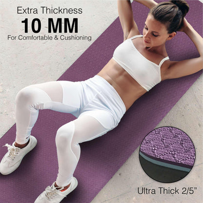 Feetlu Extra Thick Exercise Yoga Mat with Strap - 2/5 Inch (10MM), Non-Slip Workout Mat for Yoga, Pilates, and Floor Exercises(DK. PL/BGY)