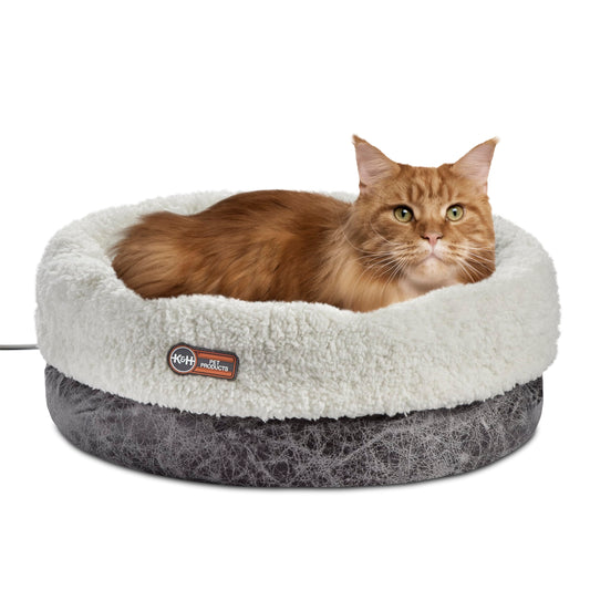 K&H Pet Products Heated Cat Bed Indoor, Thermo-Snuggle Cup Bomber Soft Heated Pet Bed for Large Indoor Cats and Small Dogs, Machine Washable, Waterproof Heated Pad, Safety Listed - 14x18in Gray