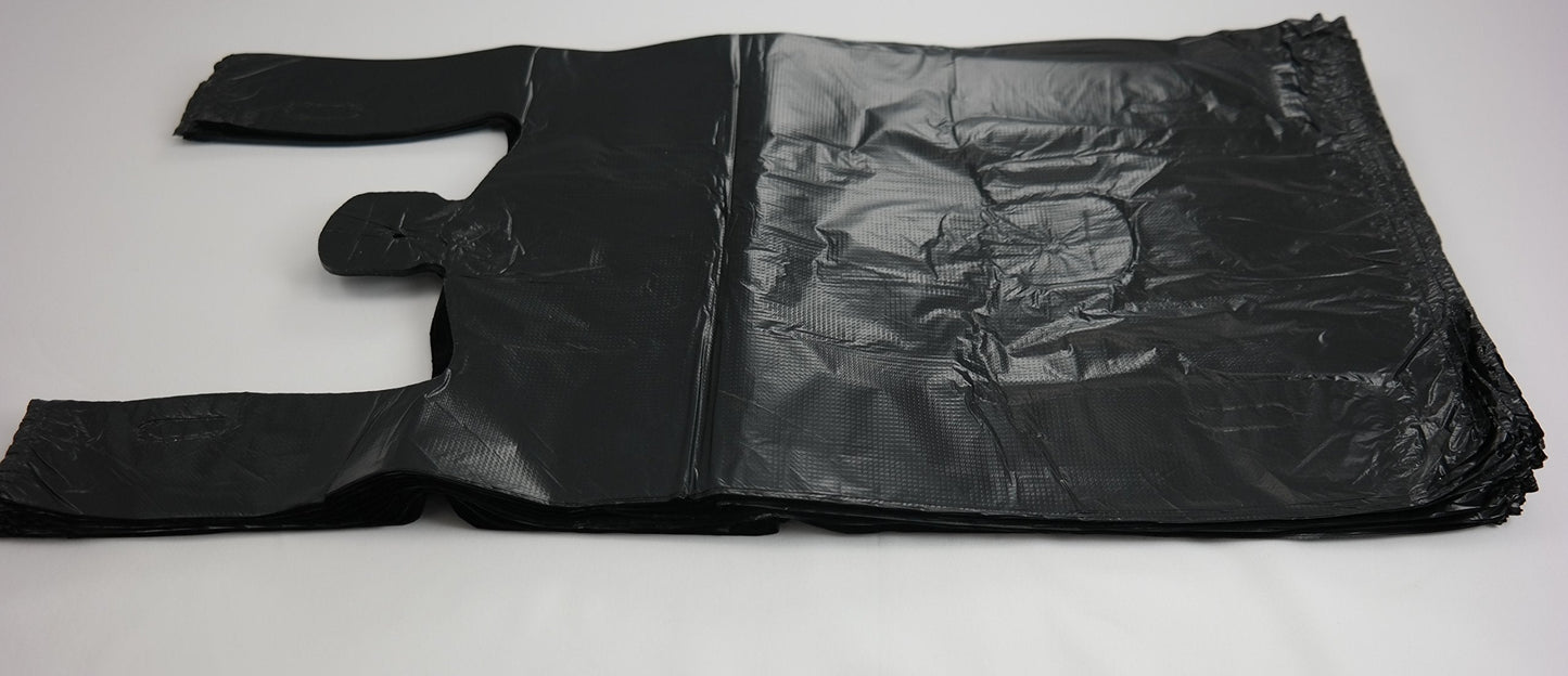 Plastic Bag-Black Plain Embossed T-Shirt Bag 11.5"x6.5"x21.5" 13 mic - 100 bags/bundles