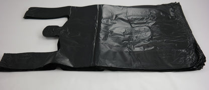 Plastic Bag-Black Plain Embossed T-Shirt Bag 11.5"x6.5"x21.5" 13 mic - 100 bags/bundles