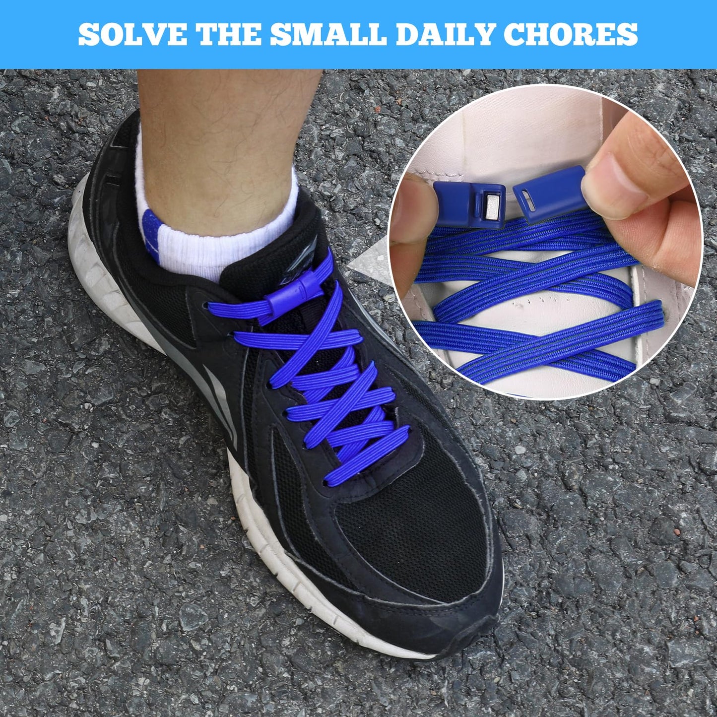 Neo-wows Flat Elastic No Tie Shoe Laces for Sneakers, Stretch Tieless Shoelaces for Kids & Adults, Flat Shoes Strings Black