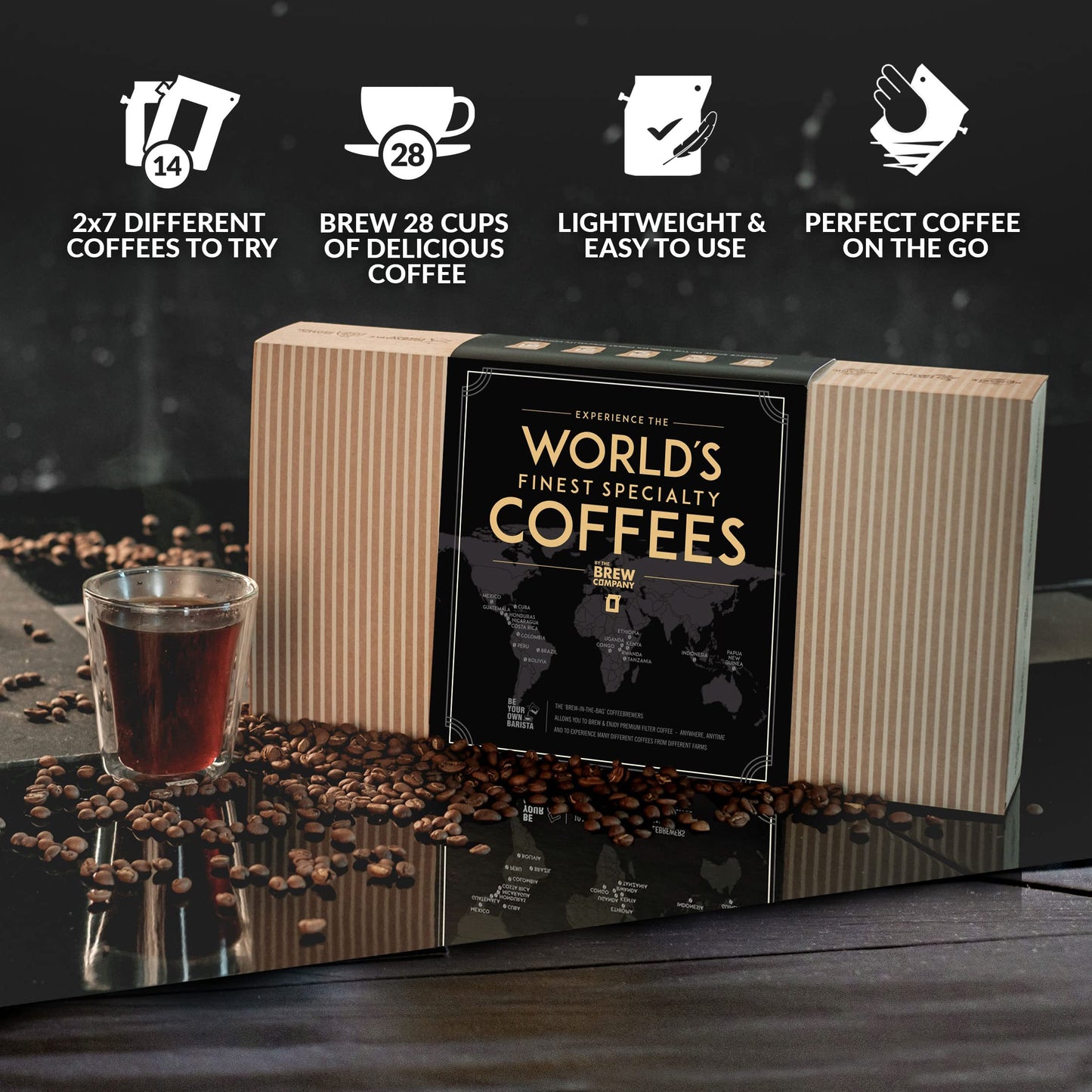 Original Gourmet Coffee Gift Set for Men & Women - 14 World's Finest Single Origin Specialty & Organic Coffees in Innovative Brewers | Sampler Box for Coffee Lover to Brew & Enjoy Anytime, Anywhere