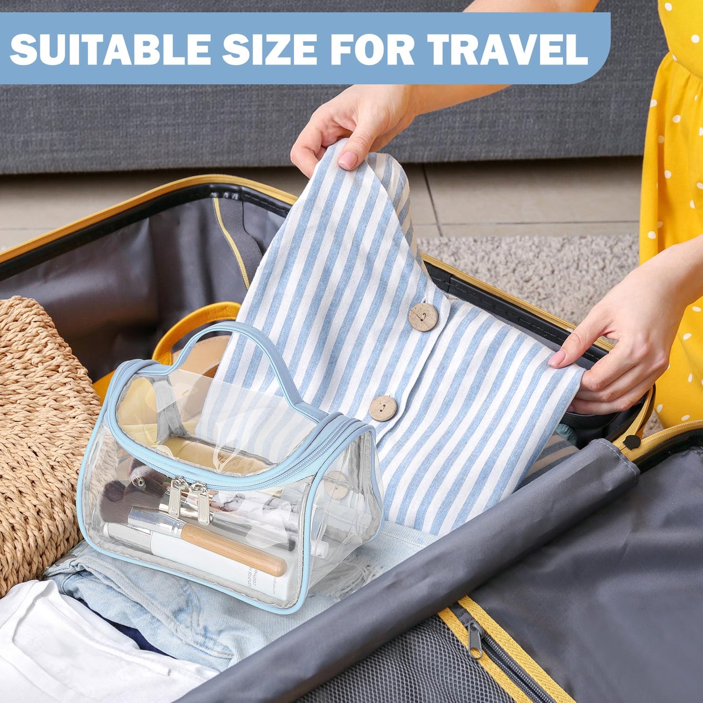 HAOGUAGUA Heavy Duty Clear Cosmetic Bag Waterproof Transparent Travel Makeup Toiletry Organizer Bag (Blue-1pcs)