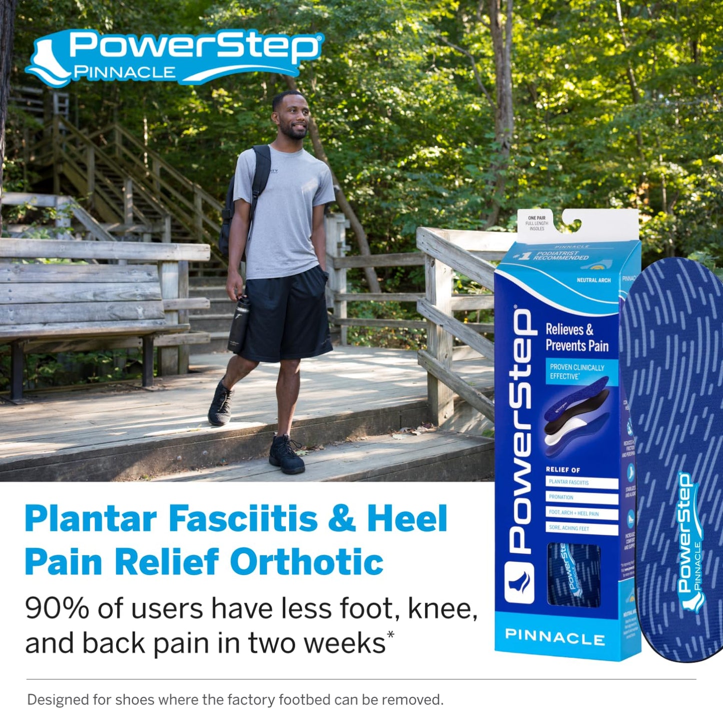 PowerStep Pinnacle Insoles - Orthotics for Plantar Fasciitis Relief – Made in USA Orthotic Insoles for Arch Support with Moderate Pronation - #1 Podiatrist Recommended (M 6-6.5 W 8-8.5)