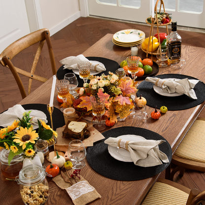 AHHFSMEI Round Braided Placemats 15 Inch Round Table Mats for Dining Tables Natural Woven Heat Resistant Place mats Set of 6 (Black)