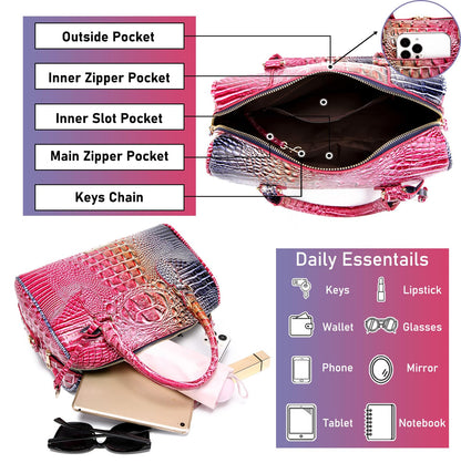 Makcr Joacbv Top-Handle Crocodile Purses For Women Crossbody Leather Bags Trendy Large Capacity Tote with Shoulder Strap