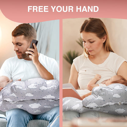 Nursing Pillow – Plus Size Breastfeeding Pillows with Security Fence for Enhanced Support & Comfort – Removable Cotton Cover, Adjustable Waist Strap, Newborn Essentials Must Haves Baby Registry Search