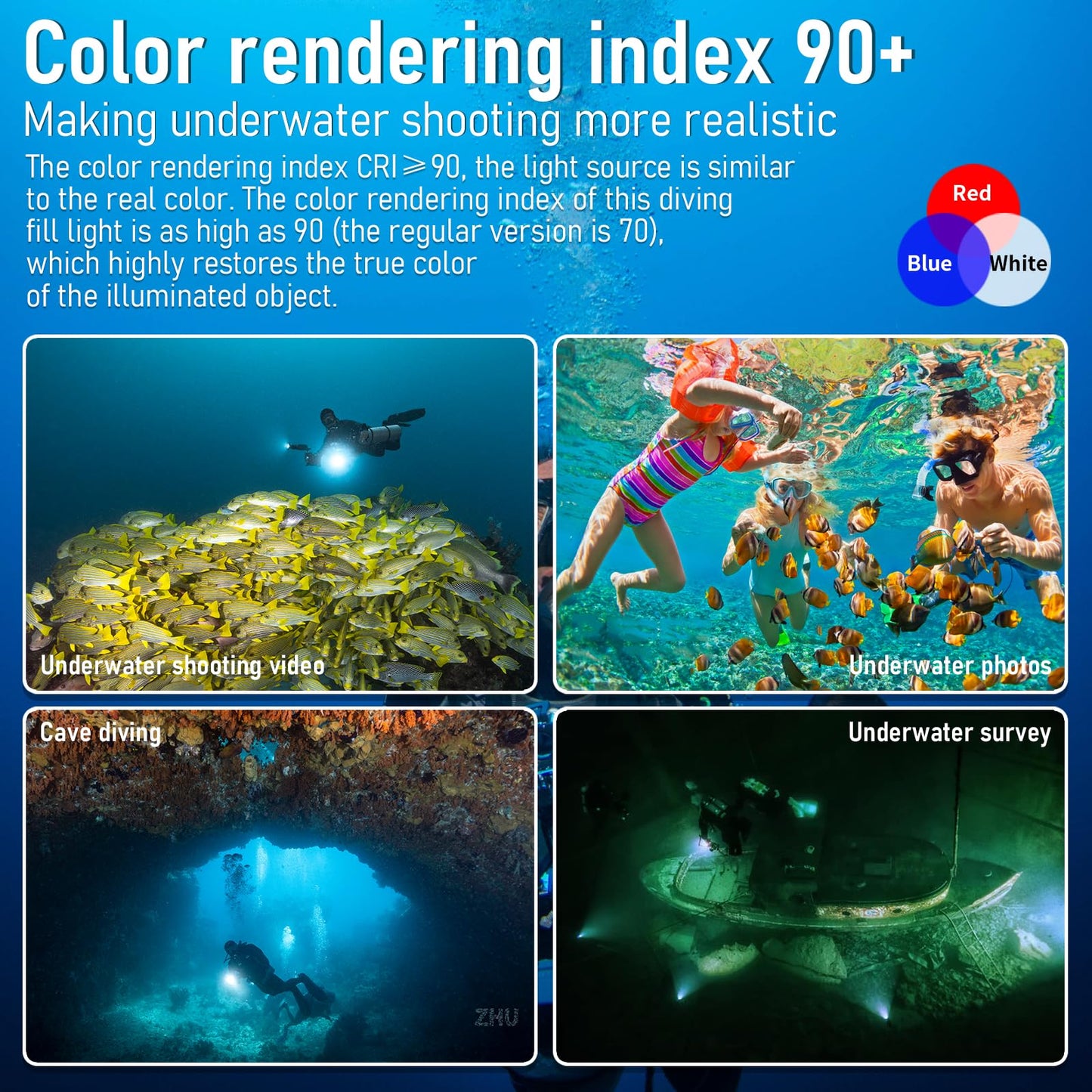 LetonPower Diving Flashlight, L12 8000Lumens Dive Light,100m Underwater Video Light, Scuba Dive Lights, Underwater Flashlight with Type-C Charging for Professional Under Water Sports