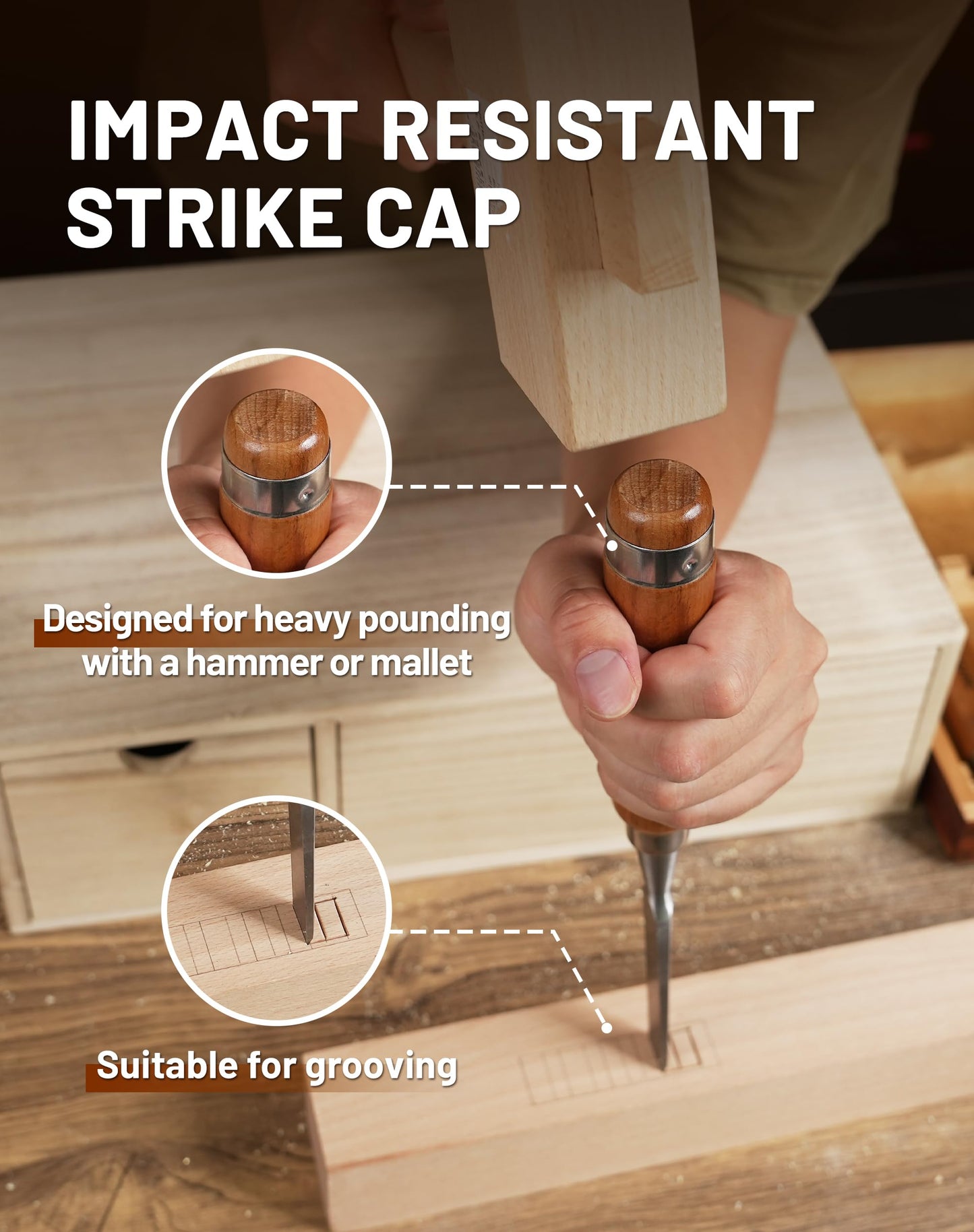 EZARC 6 Pieces Wood Chisel Tool Sets Woodworking Carving Chisel Kit with Premium Wooden Case for Carpenter Craftsman