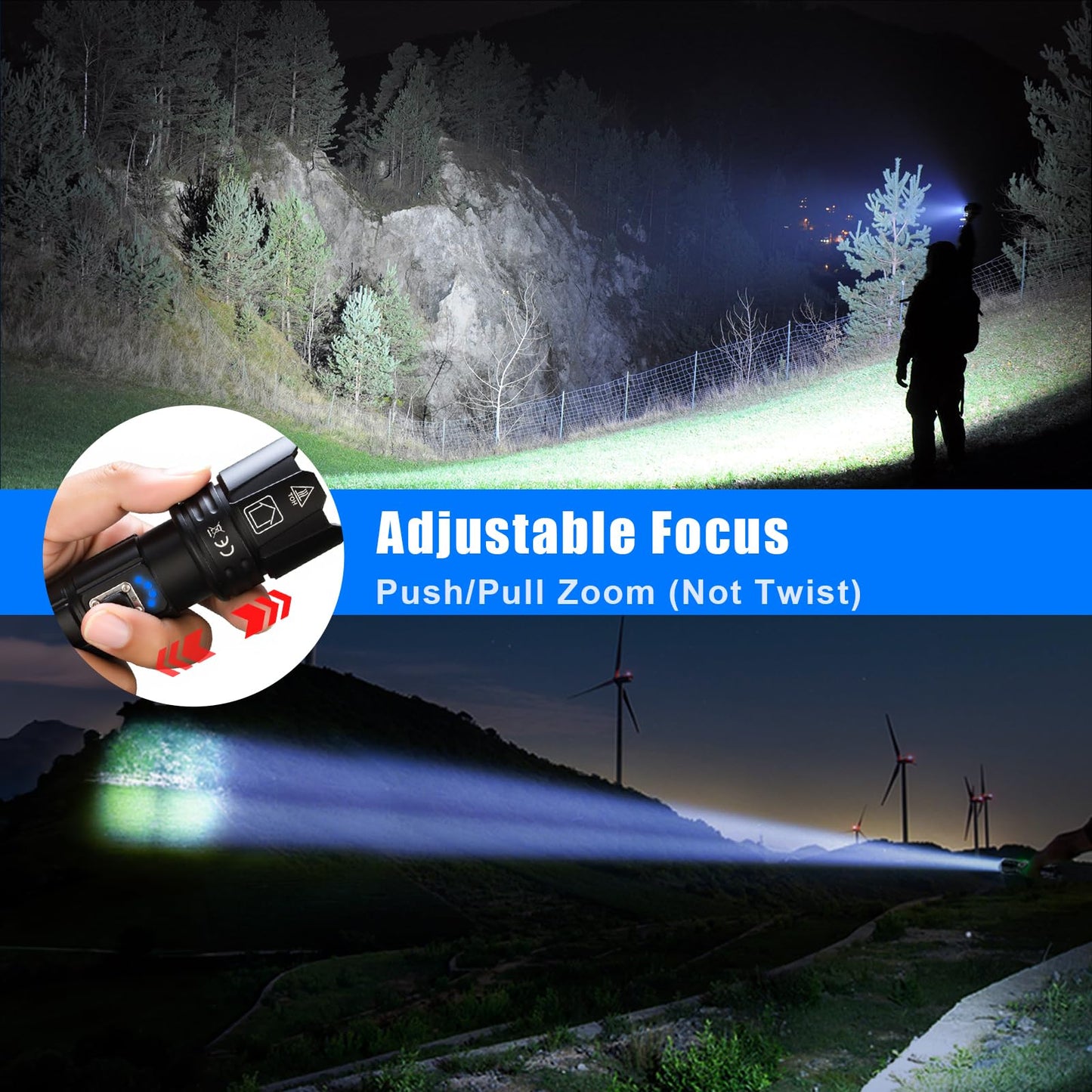 Goreit Flashlight High Lumens Rechargeable, 2000 Lumen Led Flashlights XHP70.2 USB Super Bright Flash Light Battery Powered, Powerful Handheld Flashlights for Emergencies Camping, IP67 Waterproof