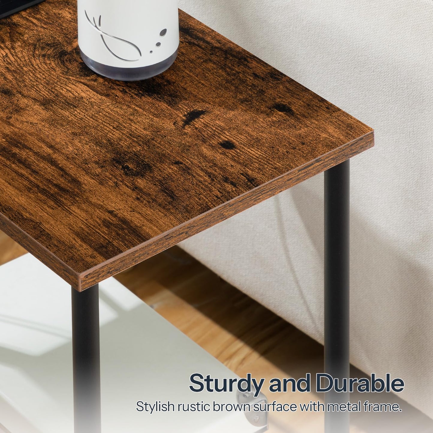 HOOBRO Side Table with Charging Station, End Table with USB Port and Outlet, Nightstand with 2-Layer Storage Shelves for Small Spaces, Living Room, Bedroom, Stable Frame, Rustic Brown BF09UBZ01