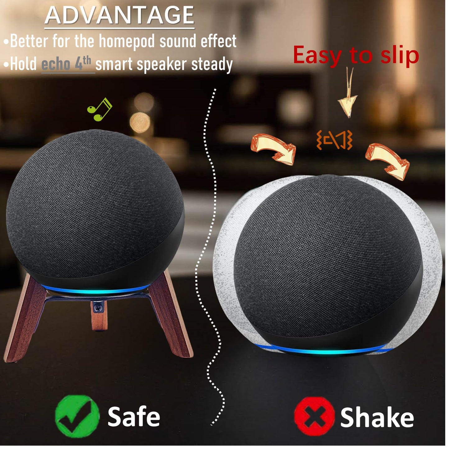 Real Wood Stand for Echo (4th Gen) Speaker (2020),Tripod Holder Accessories Protect Alexa Speaker for Sound Better,Secure Stable Wooden Mount with Metal Frame for Echo Newest Model 2024 (Walnut)