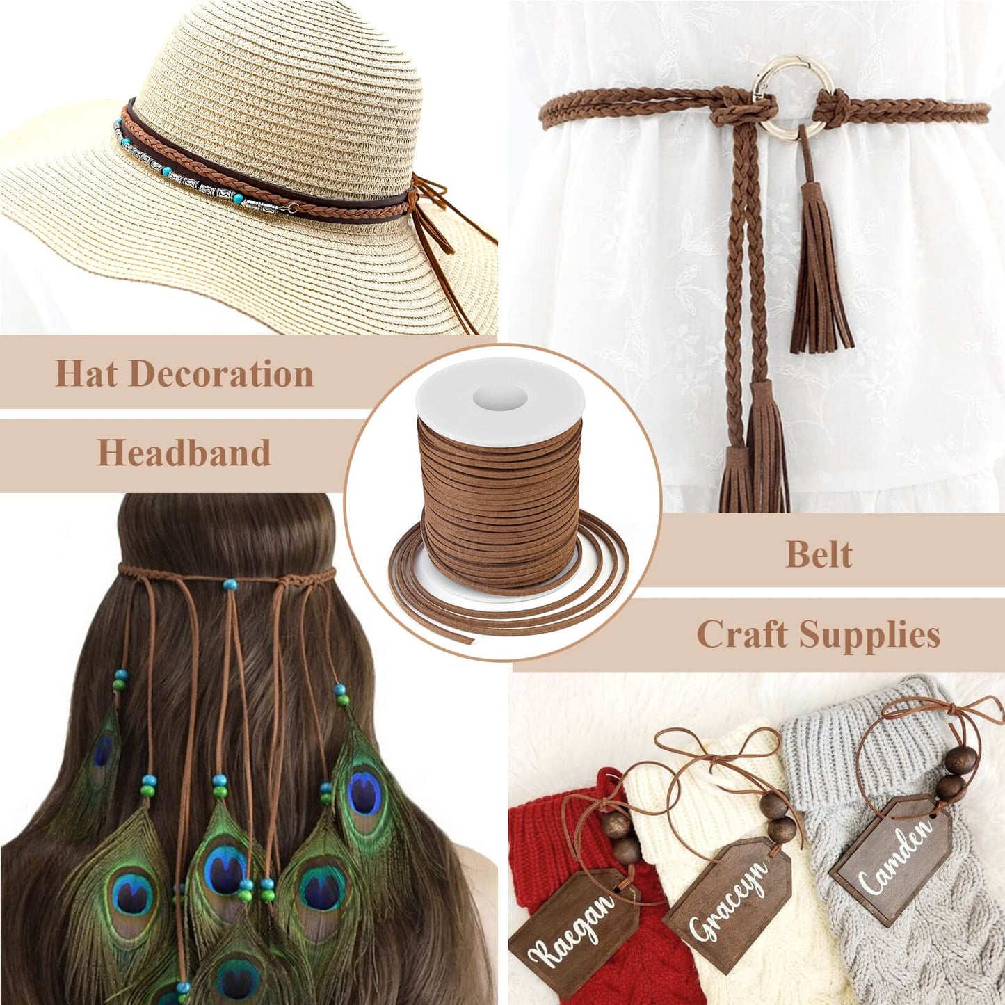 Leather String, Flat Suede Cord Faux Leather Cord Thin Leather Lace for Bracelets, Necklaces, Jewelry Making and Art Crafts (2.7 MM Brown)