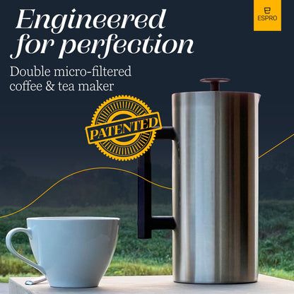 ESPRO P6 32 Ounces French Press Coffee Maker, Double Walled Stainless Steel Insulated, Brushed Stainless Steel