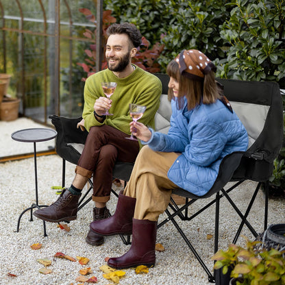 Huskfirm 2 Person Camping Chair Oversized Loveseat Camping Chair Double Camping Chairs for Adults Heavy Duty Camping Couch Black Outdoor Folding Chair Portable Patio Lawn Chair