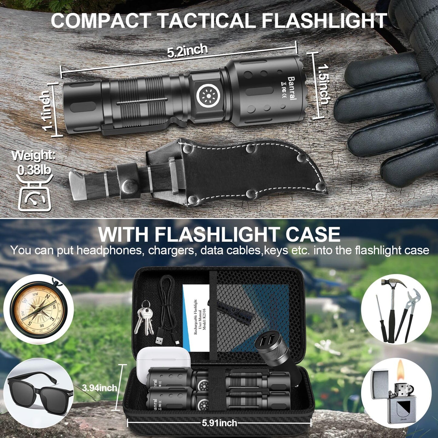 Rechargeable Flashlights High Lumens, Super Bright LED Small Powerful Tactical Flashlight with Memory Function, 6Modes Pocket Waterproof Flash Light for Camping,Emergency