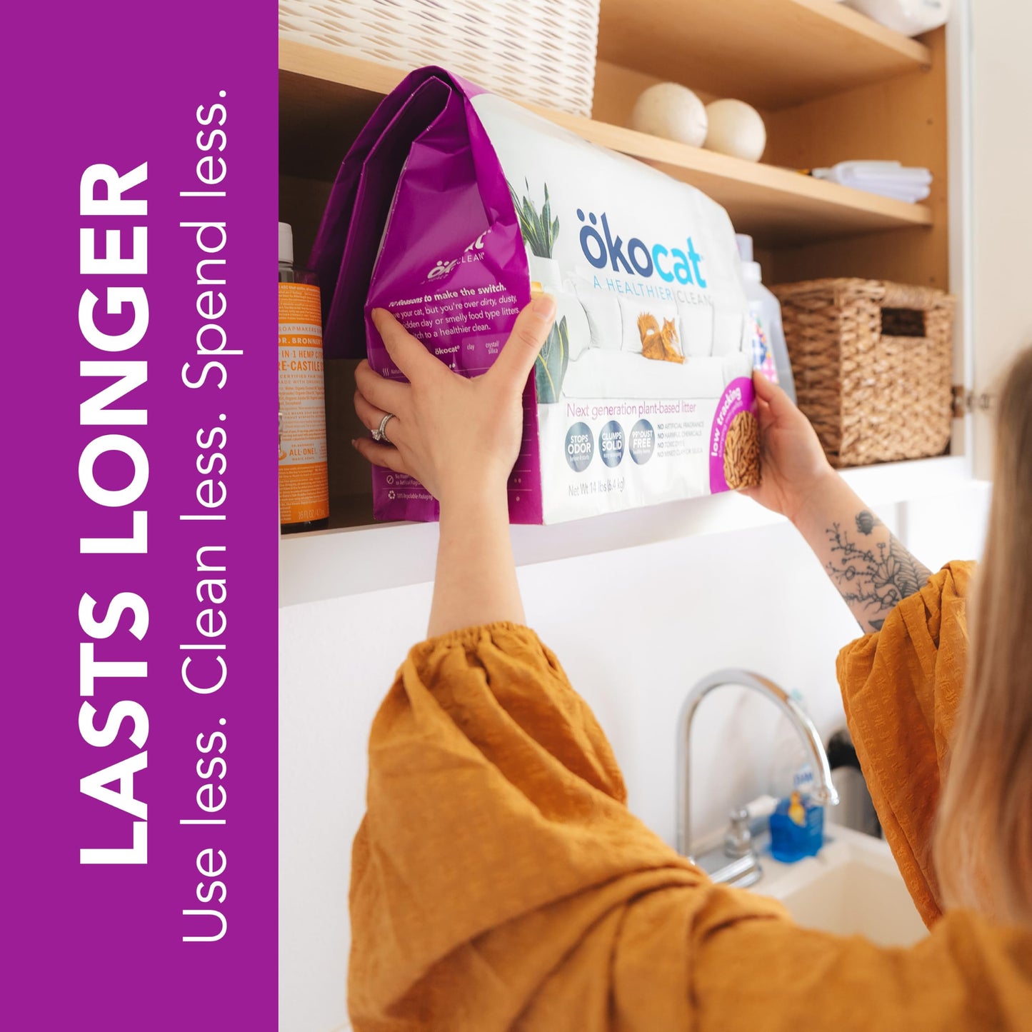 ökocat Less Mess Low Tracking Wood Clumping Cat Litter Mini- Pellets, Unscented, 14.8 pounds - Natural Ingredients, Stops Odor, Clumps Solid, 99% Dust Free, Great for Long-Hair Breeds, All Cats