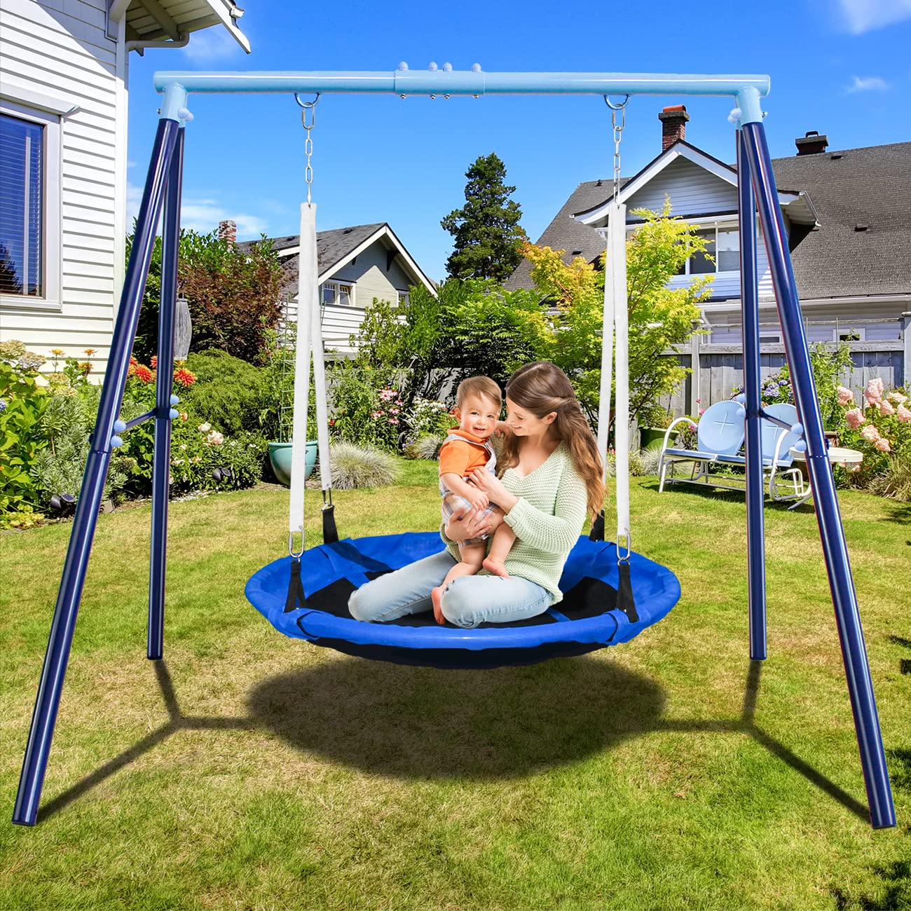 JYGOPLA Heavy Duty 500lbs Saucer Swing Set - Outdoor Metal Frame Playground Equipment for Backyard, Includes 45'' Tree Swing & Adjustable Steel Stand - Kids/Toddlers Age 3-12
