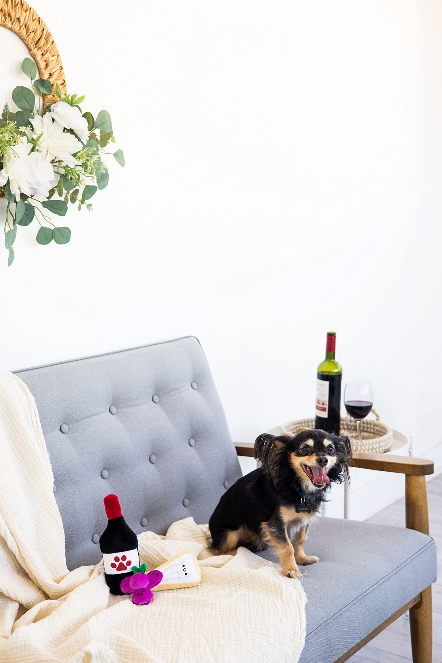 Pearhead Pawrcuterie Board Dog Toys, Set of 3, Wine Cheese & Grape Dog Toys, Charcuterie Board Toy Set for Pets, Must Have Plush Chew Toys for Pet Owners