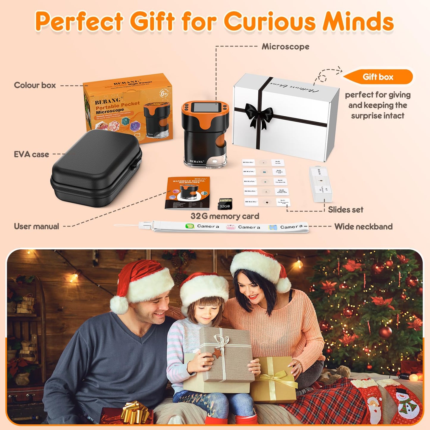 1000X Handheld Microscope for Kids 4K 2.0" Screen Rechargeable Mini Pocket Digital Microscopes w/Slides Kit Portable Edu Gift Age 4-6 8-12 Children Students