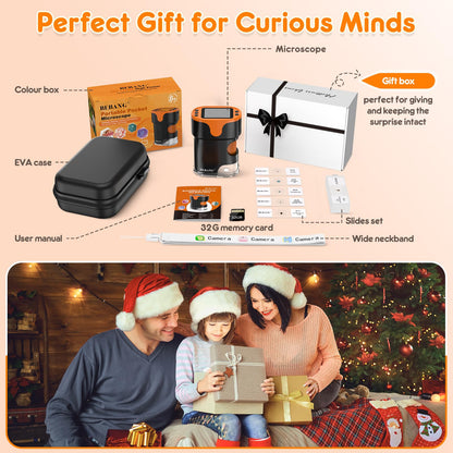 1000X Handheld Microscope for Kids 4K 2.0" Screen Rechargeable Mini Pocket Digital Microscopes w/Slides Kit Portable Edu Gift Age 4-6 8-12 Children Students