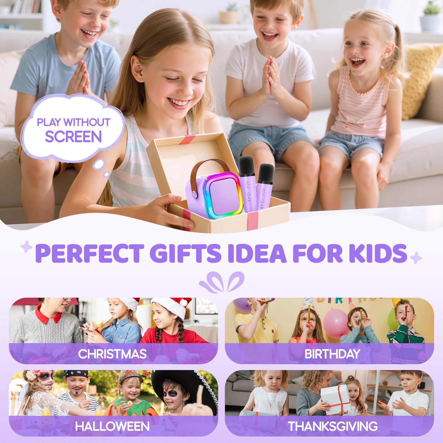 IROO Mini Karaoke Machine for Kids, 2025 TOP Toys Birthday Gifts Ideas for Girls Ages 4, 5, 6, 7, 8, 9, 10, 12+ Years Old, Portable MP3 Player with 2 Wireless Mics for Party