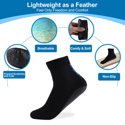 RANDY SUN Unisex Barefoot Quick-Dry Socks, Not Waterproof Sand Sport Shoes Protect Against Sharp Objects for Beach Swim Surf Yoga Aerobics Exercise(1 Pair Black Ankle Size 25)