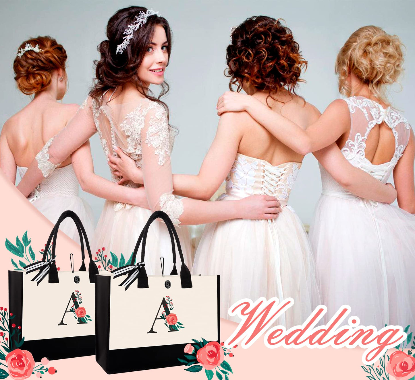 Initial Canvas Tote Bag, Personalized Birthday Gifts for Women Mom Friends Teachers, Monogrammed Tote Bags Suitable for Mother's Day Wedding Beach (Letter A)