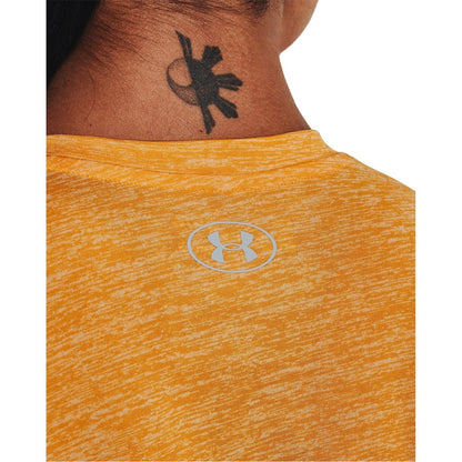 Under Armour Womens Tech V-Neck Twist Short-Sleeve T-Shirt, (782) Rise/White/Metallic Silver, X-Small