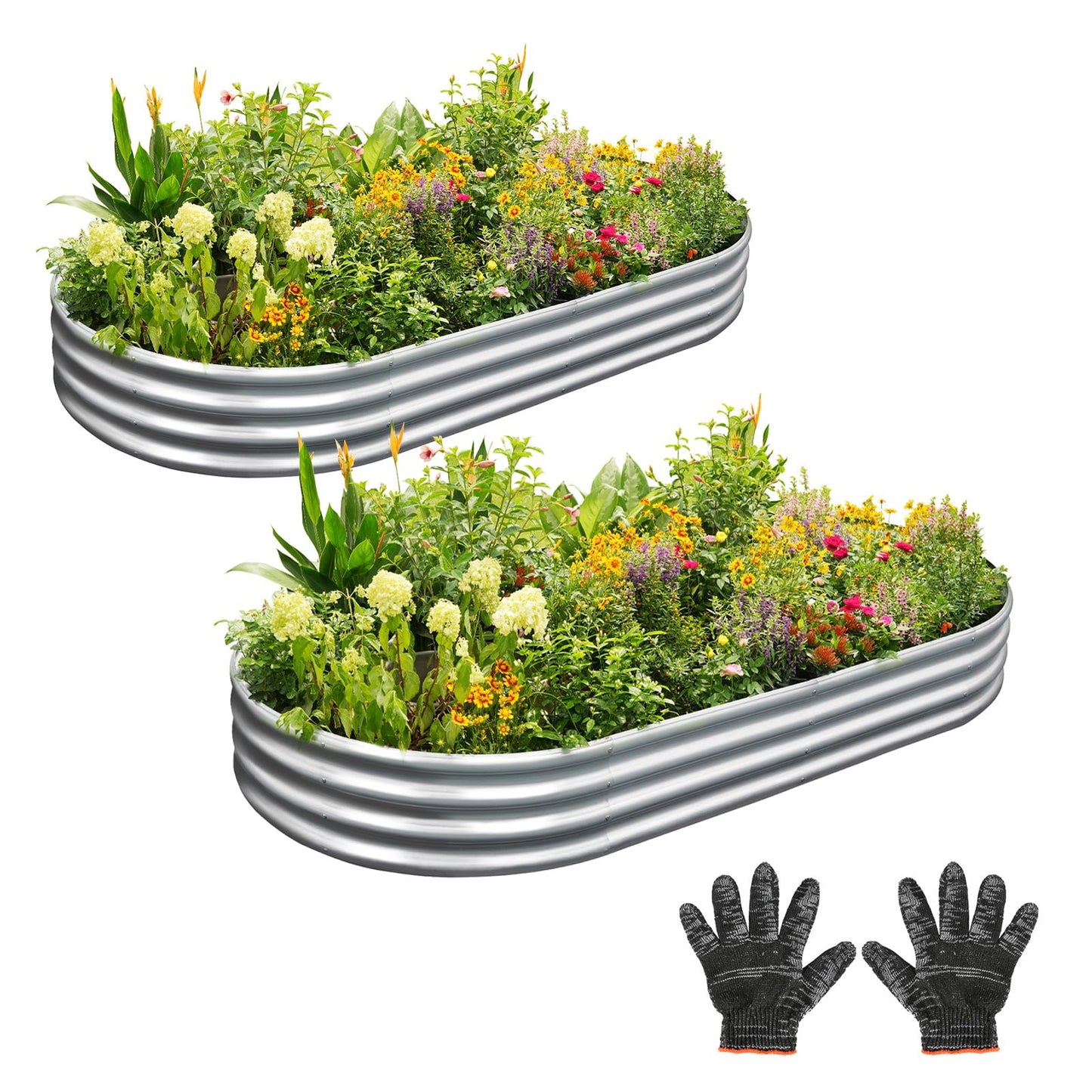 Gardeal Garden 2Pcs 4x2x1ft Galvanized Raised Garden Bed Kit - Metal Planter Boxes for Vegetables/Herbs/Flowers, Heavy-Duty Steel Outdoor Garden Box with Reinforced Edges