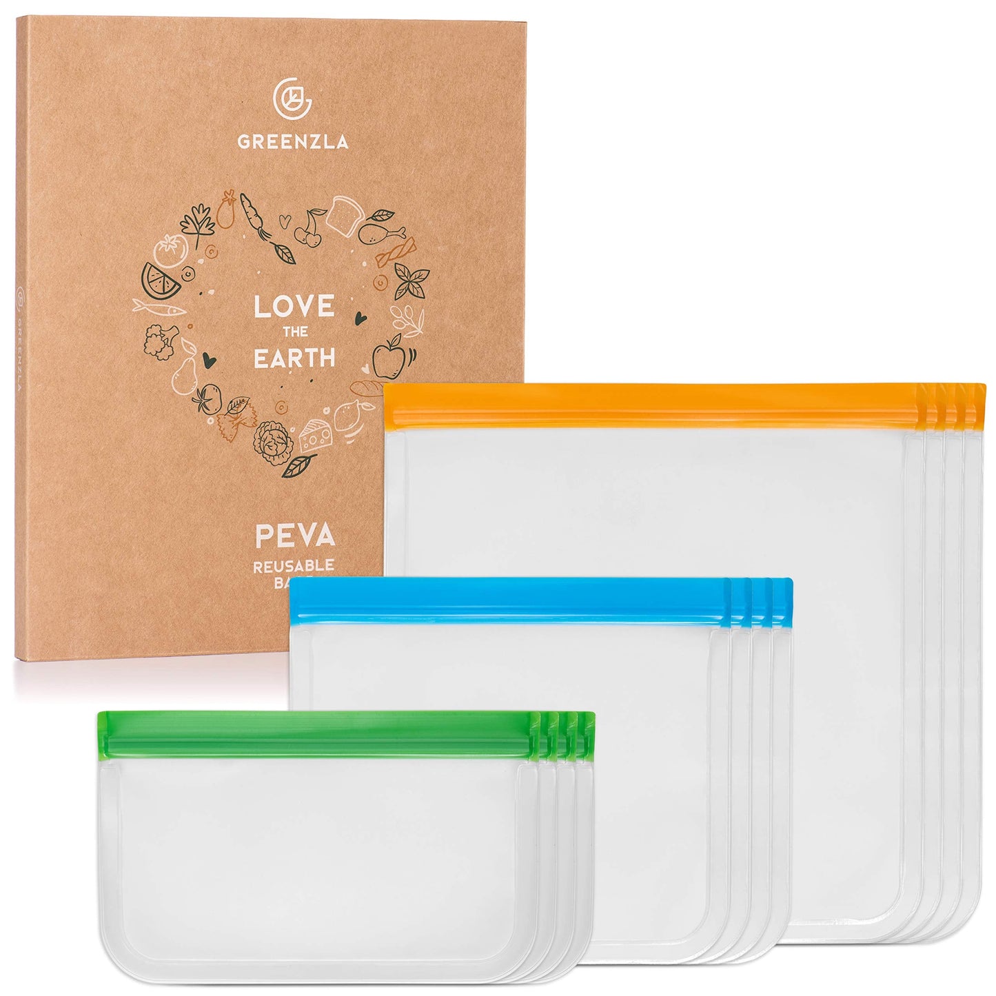 GREENZLA Eco-Friendly Reusable Freezer Bags, 24-Pack Extra Thick and Leakproof Resealable Gallon Bags for Safe Food Storage, Marinating, Snacks, and Meal Prep, Reusable, Non-Toxic, and Freezer Safety