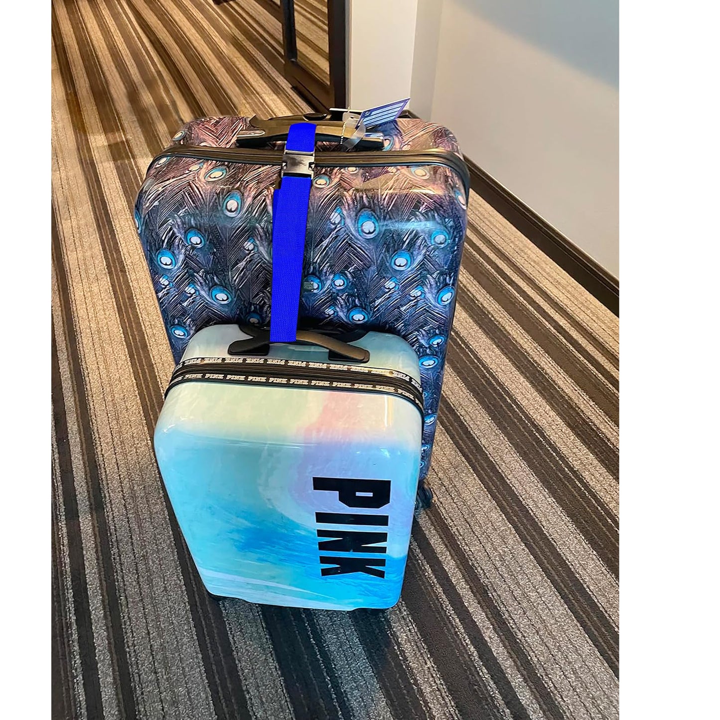 2Pack Luggag Straps for Carry On Bag, Adjustable Suitcase Belt Add Bag Travel Attachment Accessories for Connect Your 3 Luggages, Blue