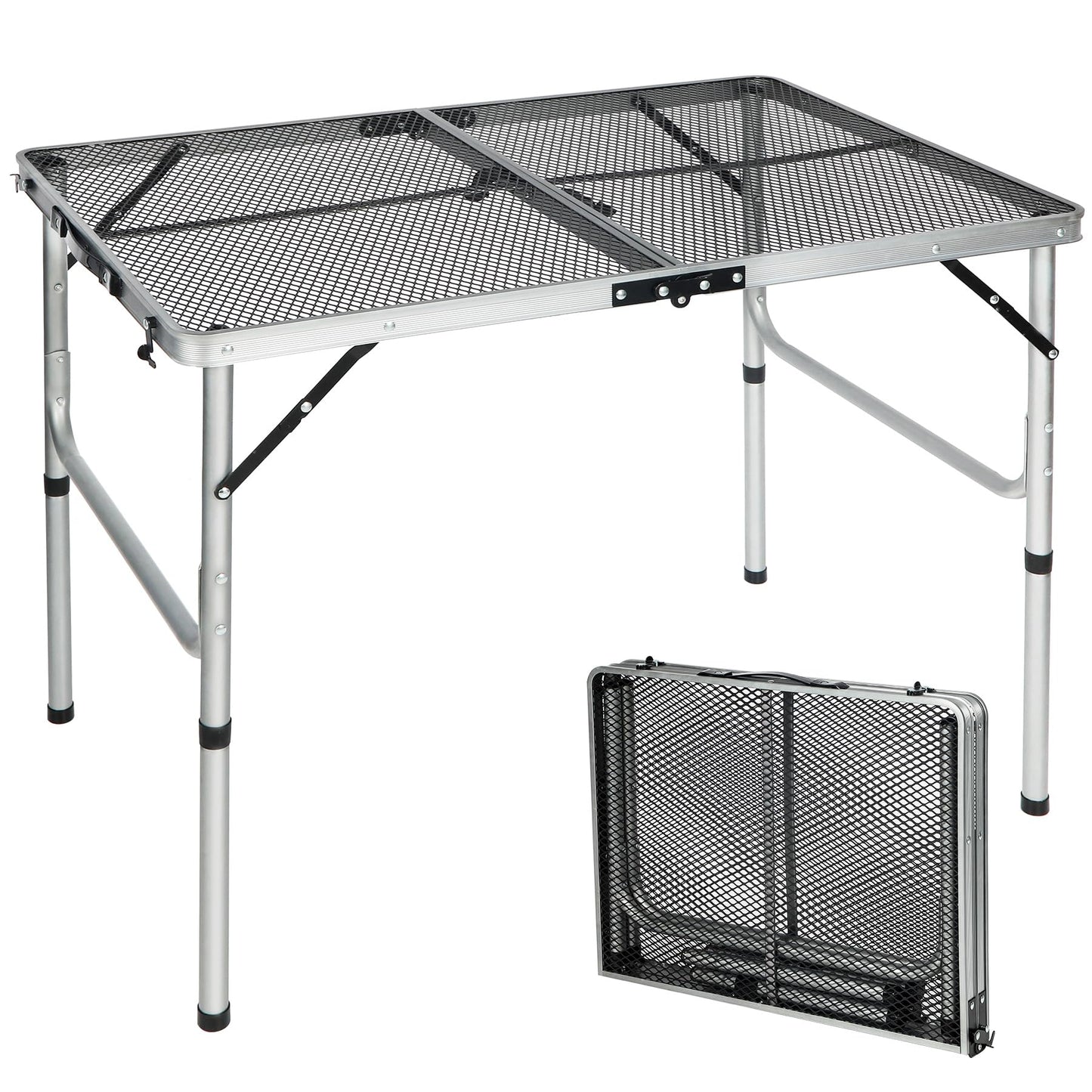RedSwing Portable Grill Table for Outside, Aluminum Folding Grill Stand Table for Outdoor Camping Picnic BBQ, Lightweight Adjustable Height, 36"x24"x15"/28" Sliver