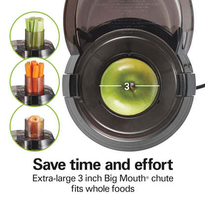 Hamilton Beach Juicer Machine, Big Mouth 3” Feed Chute for Whole Fruits and Vegetables, Easy to Clean, Centrifugal Extractor, Vegetable & Fruit Juicer, BPA Free, 800W Motor, Black