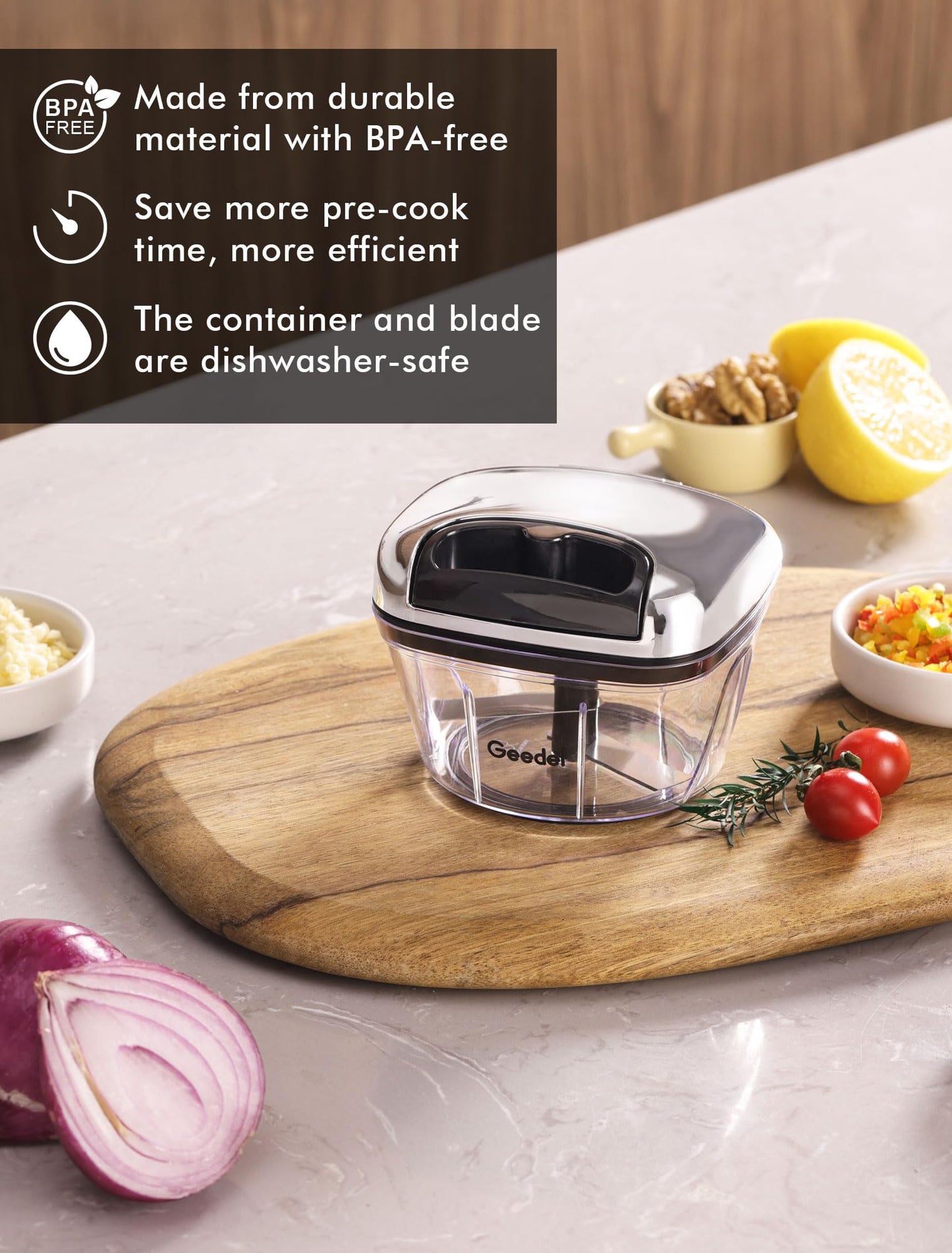 Manual Food Processor Vegetable Cutter, Geedel Pull Chopper with String, Food Chopper Vegetable Cutter for Veggies, Fruits, Salad, Onion, Ginger, Nuts.