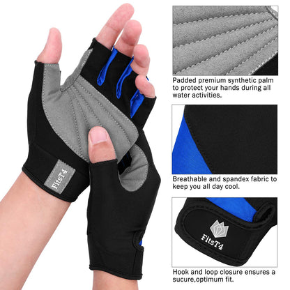 FitsT4 Sports Half Finger Padded Palm Gloves for Diving, Sailing, Jet Skiing, Stand-UP Boarding, Kayaking and Water Skiing, Suitable for Men&Women&Youth Blue M
