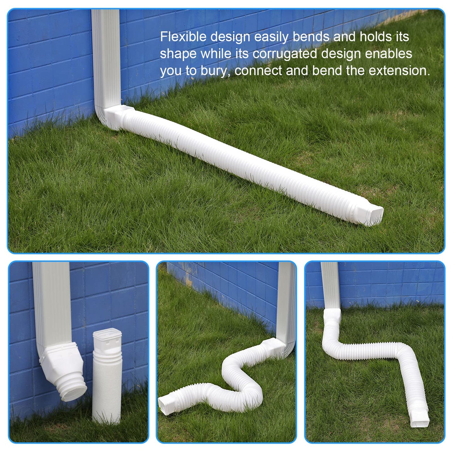 plusgutter White 1-Pack Rain Gutter Downspout Extensions Flexible, Drain Downspout Extender,Down Spout Drain Extender, Gutter Connector Rainwater Drainage,Extendable from 21 to 68 Inches