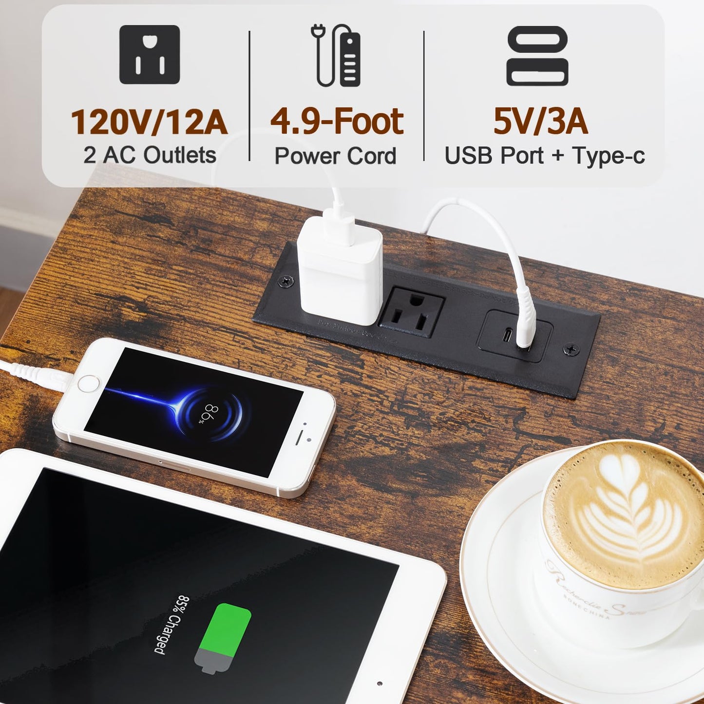 LOAKEKEL Night Stand Set 2, Nightstand with Charging Station, End Tables with Storage Shelf for Small Spaces, Bedside Table Side Tables with 2 Fabric Drawers for Bedroom, Rustic Brown, HETS020PBR