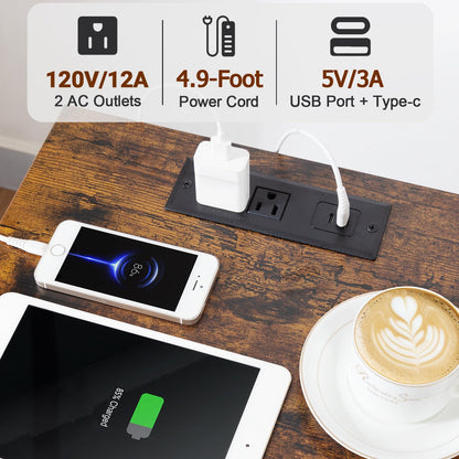 LOAKEKEL Night Stand Set 2, Nightstand with Charging Station, End Tables with Storage Shelf for Small Spaces, Bedside Table Side Tables with 2 Fabric Drawers for Bedroom, Rustic Brown, HETS020PBR