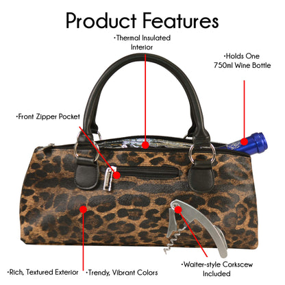 Primeware Wine Clutch Bag (Thermal Insulated) Trendy Women’s Carry Tote | Holds Red & White 750mL Bottles | Trendy Fashion | Incl. Portable Waiter-Style Corkscrew (Cougar)