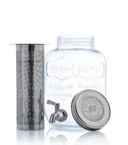 Original Grind Coffee Co.,1 Gallon Cold Brew Coffee Maker,Easy Pour Stainless Steel Spigot Tap,Extra Thick Glass Pitcher Brewing System Iced Coffee Maker,Refrigerator Safe Storage