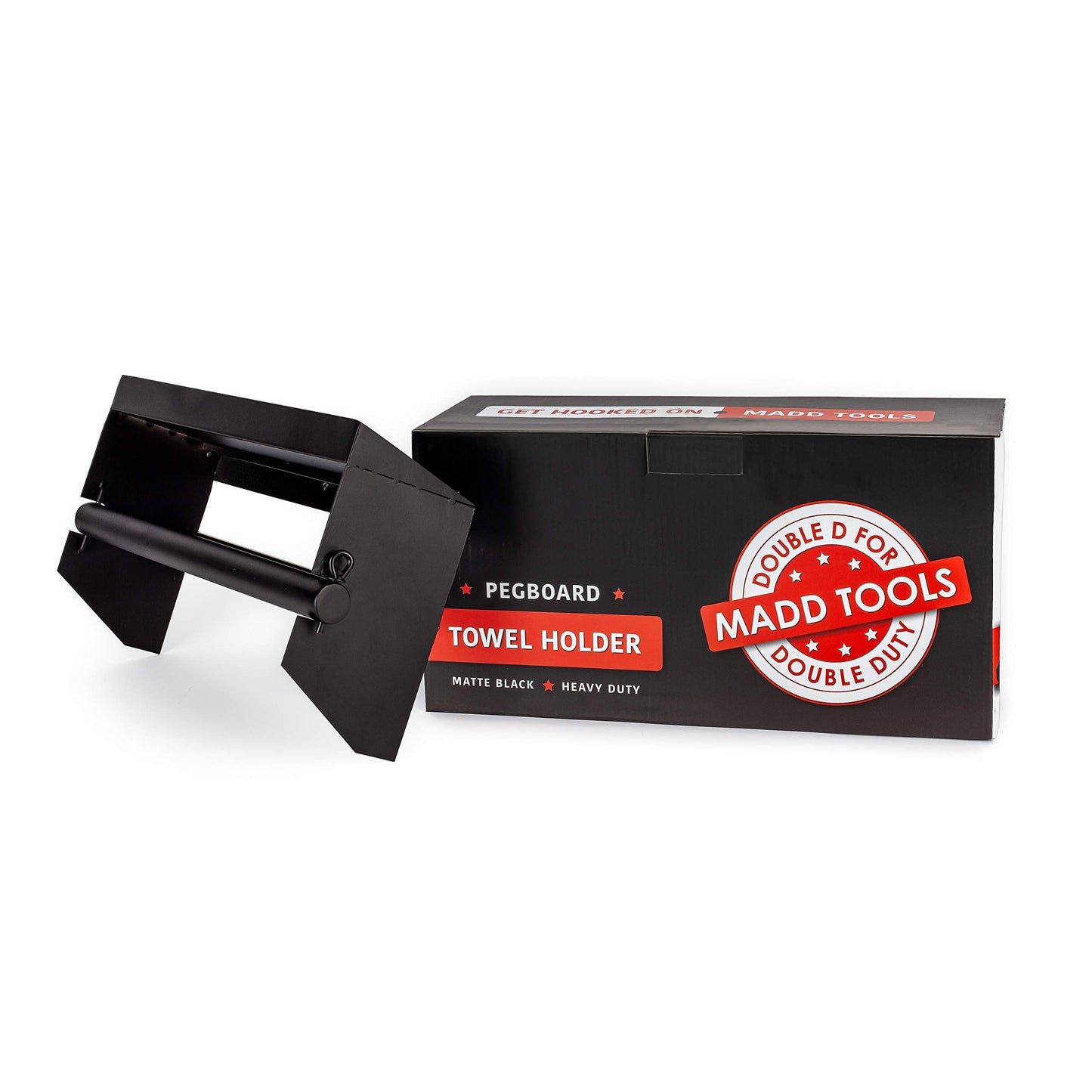 Pegboard Paper Towel Holder with Shelf, Peg Board Accessory Kit with Heavy Duty Peg Hooks, Black Pegboard Accessories Tool Holder Organizer