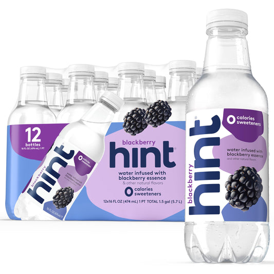 Hint Water Blackberry, Pure Water Infused with Blackberry, Zero Sugar, Zero Calories, Zero Sweeteners, Zero Preservatives, Zero Artificial Flavors, 16 Fl Oz (Pack of 12)