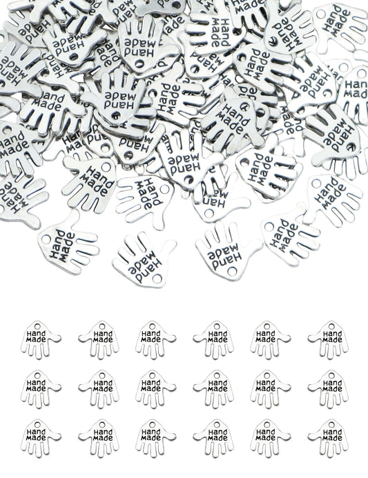 JIALEEY 100PCS Hand Shaped Charms Hand Made Tag Signs Charms Carved Silver Tone for Fashionable Jewelry Making Charms Findings Crafting Sewing