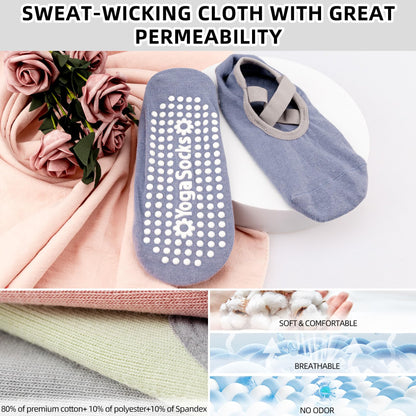 Minmex Yoga Socks for Women-1 Pairs Thin Non Slip Grip Socks with Straps for Pilates,Ballet, Dance, Barefoot Workout Purple