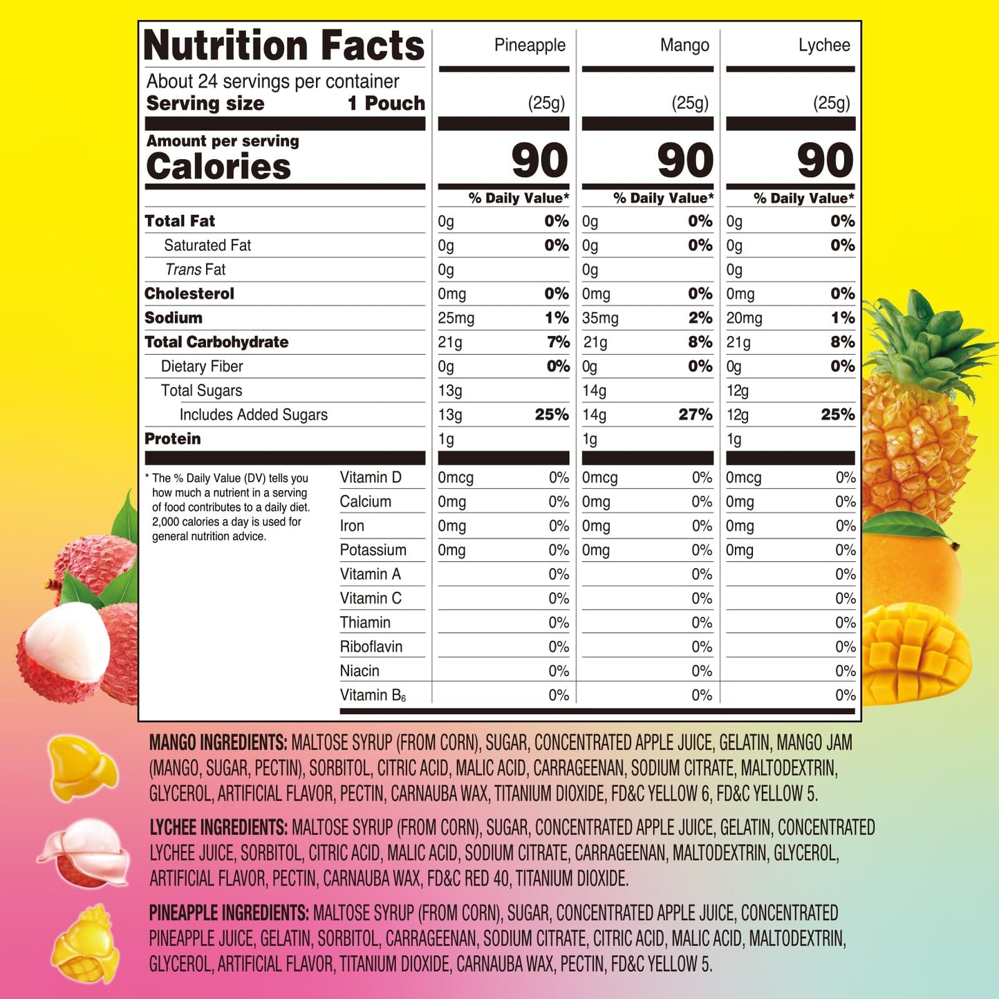 Amos Peelerz Assorted Peelable Gummy – Tropical Peeling Candy Variety Pack | Mango, Lychee & Pineapple | 24 Individual Packs (608g) | Fun, Chewy & Shareable Treat