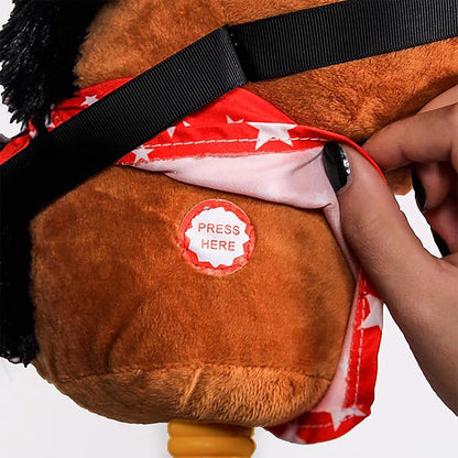 Ponyland: Music Stick Animal - Brown Horse - Music Button, Sturdy Two-Piece Stick W/Colorful Soft Plush Animal Head, Pretend Play Toy, Kids Ages 3+